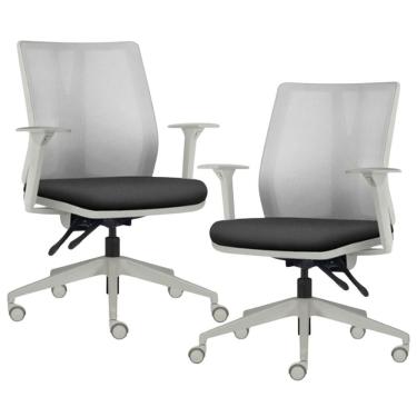 Imagem de Kit 2 Cadeiras De Escritório Giratória Diretor Flow F02 Base Cinza Sintético Preto - Lyam Decor