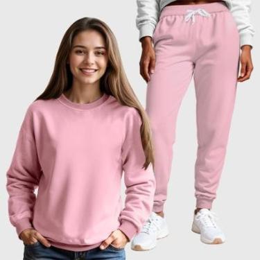 Imagem de Conjunto Moletom Gola Redonda e Calça Feminina Lisa-Feminino