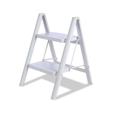 Imagem de TOOLITIN Escada De 2 Degraus, Banco Dobrável Para Adultos Com Pedal Largo Antiderrapante, Leve, Perfeita Cozinha E Casa, Biblioteca Escritório, Aço Resistente Capacidade 145 Kg, Branca