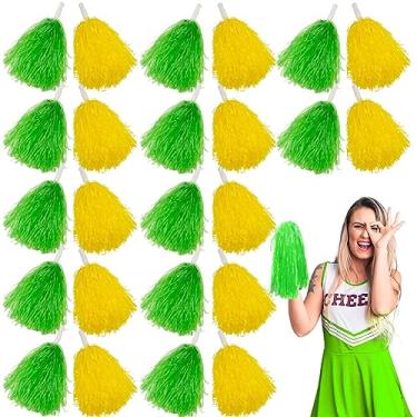Imagem de Lovecheer 24 Peças De Pompons Plástico Verde E Amarelo Para Líderes Torcida Com Alça Torcer Por Esportes Apresentações Dança Em Festas