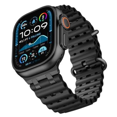 Imagem de Pulseira esportiva de silicone Ocean - compatível com Apple Watch Ultra 2/Ultra de 49 mm, 45 mm e 44 mm, unissex, respirável, macia e impermeável para iWatch Ultra 2, iWatch Ultra série 10 de 46 mm