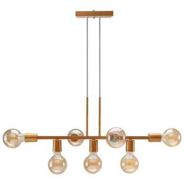 Imagem de Pendente Lustre 7 Lâmpadas para Sala de Jantar e Comércio 68cm Estilo Moderno e Funcional(Dourado)