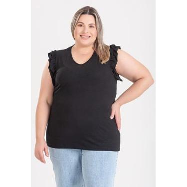 Imagem de Blusa Feminina Plus Size Malha Viscose C/ Elastano Decote V Babados Om