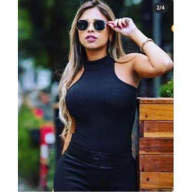 Imagem de Blusa feminina canelada gola alta manga cavada sem manga - filó modas,