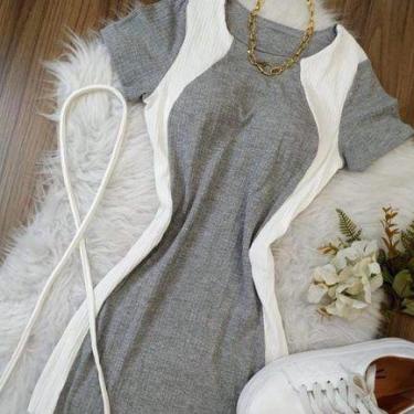 Imagem de Vestido manga curta listra branca malha canelada - Filó Modas