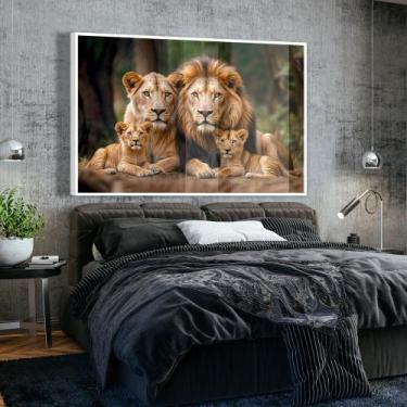 Imagem de Quadro Decorativo Retrato Leão e Sua Família com dois filhotes - MeMol