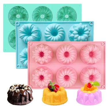 Imagem de OURASHERO Pacote com 3 mini formas de bolo, forma de bolo de tubo canelado de 6 cavidades, moldes de silicone antiaderente para gelatina, cupcake, donut, pão de milho, brownie, muffin - rosa, verde e