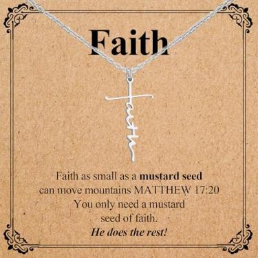 Imagem de OAOMRIA Colar de cruz de fé para mulheres, semente de mostarda, hipoalergênico, com pingente de cruz de prata, presentes de batismo, presentes de confirmação para mulheres, joias religiosas, cristãs