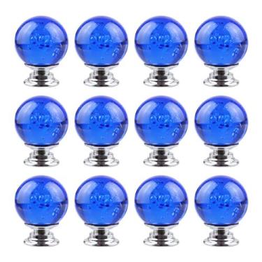 Imagem de BNYZWOT 12 maçanetas de cristal para armário com bolhas de vidro redondas, puxador de gaveta suave para casa, armário, gaveta e cômoda com 3 parafusos de tamanhos diferentes, 30 mm (azul claro)