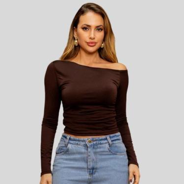 Imagem de Blusa Feminina Ombro Caído Assimétrico Moda Casual Estilosa - Mayara M