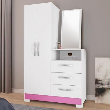 Imagem de Cômoda Italy 2 Portas 3 Gavetas Branco New/Rosa - Pnr Móveis