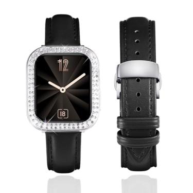 Imagem de BINLUN Pulseira de couro feminina de couro compatível com Apple Watch séries 10/9/8/7/SE2/SE/6/5/40 mm de 46 mm, 45 mm, 44 mm, 42 mm, 41 mm e 40 mm (46 mm, preto e transparente)
