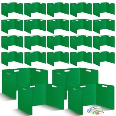 Imagem de Pacote com 24 divisórias de mesa para estudantes 35,5 × 43,5 × 35,5 cm plástico durável e à prova d 'água pastas de privacidade pretas divisórias de teste com painéis de privacidade de sala de aula