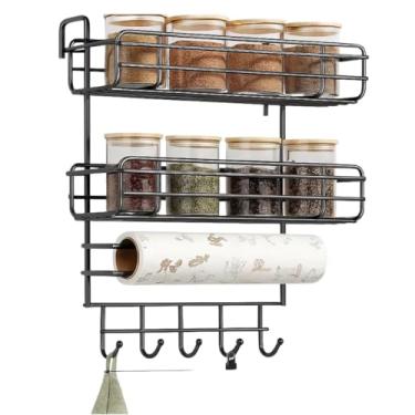 Imagem de Organizador Porta Temperos para Cozinha Prateleira com Suporte Toalha de Papel Rack 3 Andares Casa Buritis (Preto)