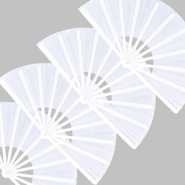 Imagem de HONSHEN Pacote com 4 ventiladores de mão grandes dobráveis, leques brancos chineses de Kung Fu Tai Chi ventilador de tecido de nylon para homens e mulheres apresentações, dança, decorações, festival