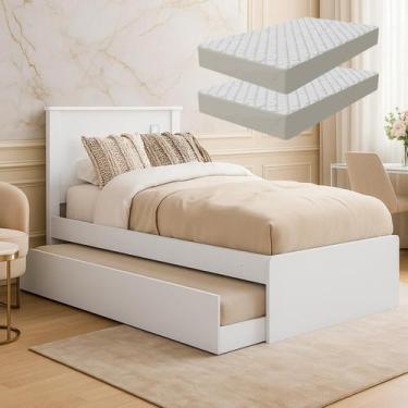 Imagem de Cama de Solteiro Barcelona com Auxiliar e Colchão para Quarto de Solte