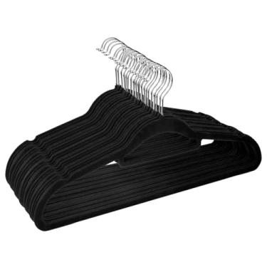 Imagem de Cabides de Veludo Antideslizante 20 Unidades com Ganchos Giratórios Preto 42x21cm