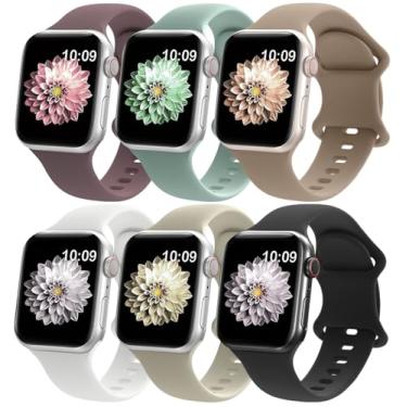 Imagem de RQQ Pacote com 6 pulseiras esportivas de silicone líquido compatíveis com Apple Watch séries 11, 10, 9, Ultra, 8, 7, 6, 5, 4, 2, 1 SE 3, 6, 5, 4, 2, 1 e SE 3, 6