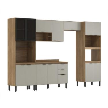 Imagem de Cozinha Completa com Tampo Firenze 14 Portas 2 Gavetas Amêndola e Bege