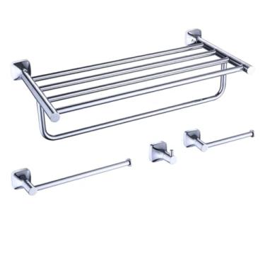 Imagem de Suporte de parede para lenços de papel, suporte para toalhas, suporte para papel higiênico, gancho para roupão, com sabonete e produtos de limpeza (conjunto de 4 peças A)