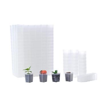 Imagem de BangQiao Pacote com 300, pequeno vaso de mudas e berçário quadrado de plástico transparente de 3,8 cm, mini plantador de sementes de transplante com orifício de drenagem para germinação, ervas