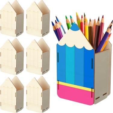 Imagem de DoubleFill Caixas de artesanato DIY de volta às aulas para crianças, porta-lápis de madeira para doces, festa de boas-vindas às aulas, lembrancinhas de presente, lembrancinhas de festa, sacos de