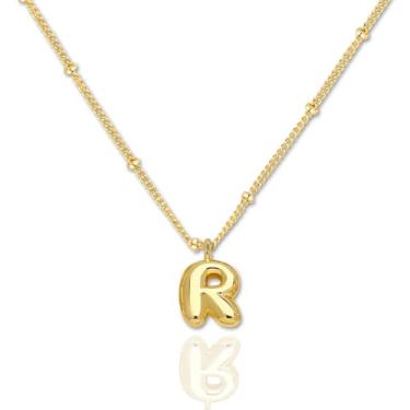 Imagem de YIGOYIHU Colares com inicial para mulheres – Colar de letras delicadas banhado a ouro 14K, lindo colar com pingente de letra bolha, presente personalizado, joias modernas para mulheres e meninas