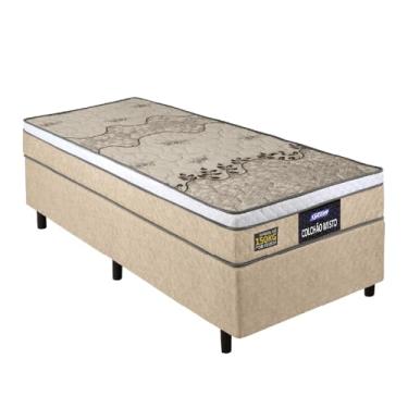 Imagem de Cama Box Solteiro Colchão Espuma D33 Fort Gazin 88x188x59cm Bege/Branco-Suporta até 150kg por Pessoa