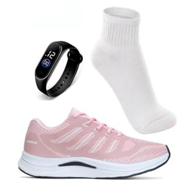 Imagem de Tenis Feminino Academia Caminhada Leve Confortavel Vuks com Relógio Digital e Meia Esportiva (Rosa, BR, Adulto, Numérico, 37)