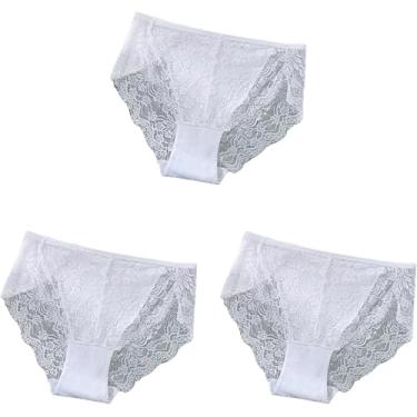 Imagem de Roupa Interior Feminina 3 Pcs Plus Size Lace Lingerie Calcinha Cintura Alta Mulheres Roupa Interior Floral Lingerie Macia Cuecas Femininas, S30-3baise 3pcs, 2XL 95-110kg