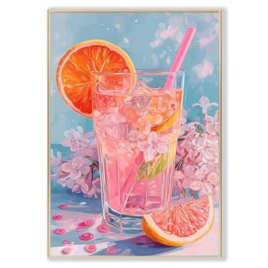 Imagem de Arte de parede vintage champanhe coquetel rosa retrô pôster moderno bar carrinho pinturas aquarela bebida álcool arte de parede funky cozinha cocktail poster moderno preppy estética impressão 40,6 x