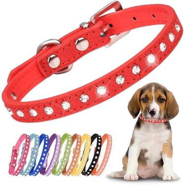 Imagem de Coleiras para cães pequenas, colar de diamante brilhante com strass brilhante para filhotes de estimação XXS Xs pequeno gato menina gato fêmea gatinho (vermelho, PP (pescoço 20-26 cm))