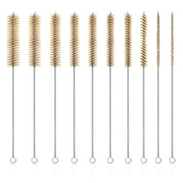 Imagem de 10 escovas de tubo de fio de latão, escovas de garrafa de aço inoxidável, escova de limpeza de tubo de 28 cm, escova de limpeza de tubos de cabo longo, escova de furo de limpeza de cerdas para tubos