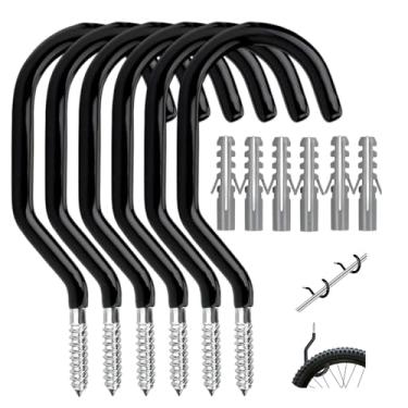 Imagem de ONIZOOMI Pacote com 4/6 ganchos de parede - organizador para ferramentas, bicicletas, vassouras e muito mais - aço inoxidável, multiuso para garagem, casa, montagem na parede (parafusos incluídos)