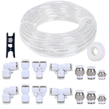 Imagem de Tubo pneumático, kit de tubulação de ar, tubo de mangueira de ar de poliuretano transparente de 6 mm x ID 4 mm, kit de linha de mangueira de ar de tubo de poliuretano para encaixe de compressor de ar