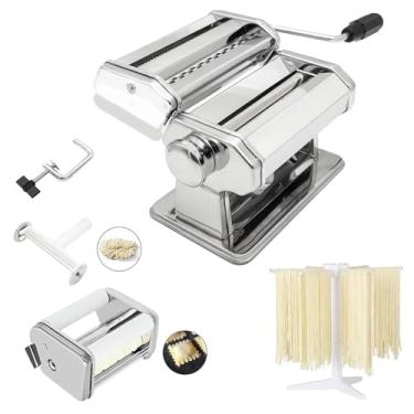Imagem de MZTOGR Máquina de fazer macarrão e ravioli, conjunto de 6 peças de máquina de fazer macarrão de aço de 150 mm com 9 configurações de espessura ajustáveis, inclui acessório para máquina de ravioli,
