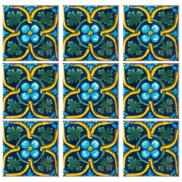 Imagem de Talavera Azulejo pintado à mão 5 x 5 cm tradicional mexicano conjunto de 25 psz desenhos coloridos azulejo vitrificado cerâmica original para projetos domésticos peças decorativas de parede (Venezia)