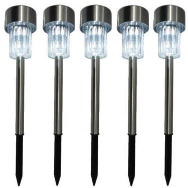 Imagem de Luminaria Solar Balizadora Espeto Jardim Led Automatica Em Inox Lampada Poste Recarregavel