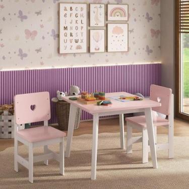 Imagem de Conjunto Infantil Mesa com 2 Cadeiras Madeira de Pinus Sofia branco / 
