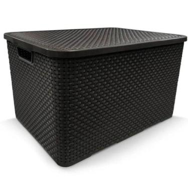 Imagem de Caixa Organizadora Rattan Cesto Multiuso Decorativo Com tampa 20 Litro
