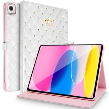 Imagem de Changjia Capa para iPad 10.2 9ª/8ª/7ª geração 2021/2020/2019, coroa brilhante diamante bonito elegante couro PU inteligente hibernar/despertar automático capa protetora à prova de choque para Apple