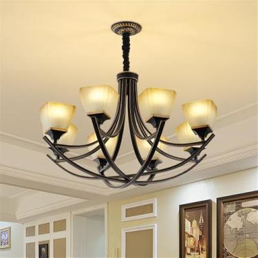 Imagem de OUFULA Lustre retrô americano LED Europeu Luxo Sala de Estar Restaurante Quarto Estudo Villa Hotel Café Lâmpada Pendente (F B 8 Luzes)