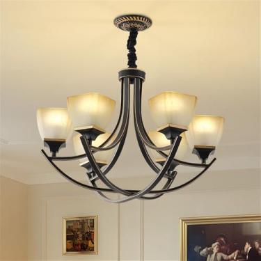 Imagem de OUFULA Lustre retrô americano LED Europeu Luxo Sala de Estar Restaurante Quarto Estudo Villa Hotel Café Lâmpada Pendente (F B 6 Luzes)