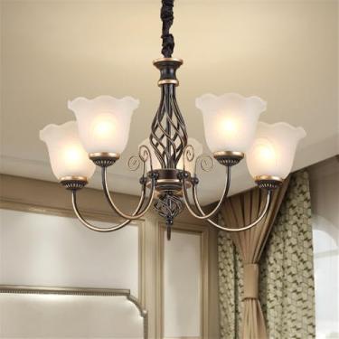 Imagem de OUFULA Lustre retrô americano LED Europeu Luxo Sala de Estar Restaurante Quarto Estudo Villa Hotel Café Lâmpada Pendente (E 5 luzes)