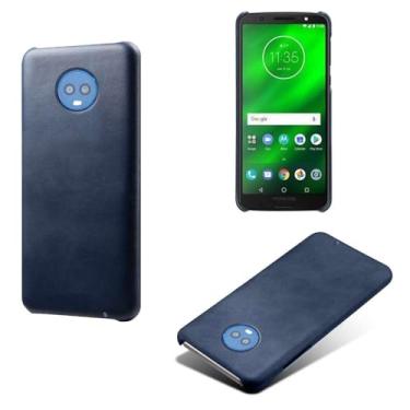 Imagem de Capa para MOTO G6 Plus,Proteção contra quedas,Casca de volta de cor sólida simples,Design de couro de imitação de plástico-Blue