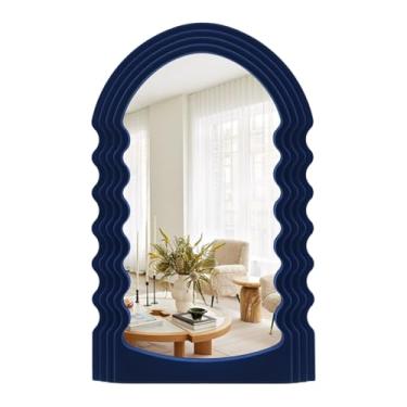 Imagem de TEIPAI Espelho de parede ondulado pequeno, decoração de sala de estar, espelhos decorativos irregulares com toque flocado, espelho ondulado moderno para quarto, corredor, entrada, decoração de sala de