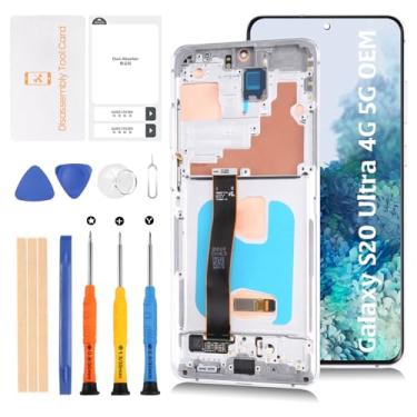 Imagem de Olivechard Tela LCD OLED S20 Ultra 4G/5G G988 + Moldura Branca Nuvem 17.2 cm Montagem Digitalizador Touch para Samsung Galaxy S20 Ultra SM-G988B G988U G988W B/DS Kit de Substituição de Tela LCD
