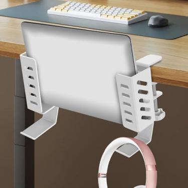 Imagem de Dojreope 2 peças de suporte lateral de mesa, armazenamento lateral de mesa, sem furadeira, comprimento ajustável para pendurar para laptop, suporte de resfriamento para laptops, tablets, teclados