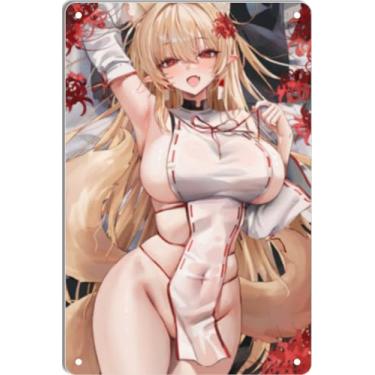 Imagem de DKLOWK Bikini Sexy Anime Girl Hot Metal Poster Placa de Decoração de Parede para Casa Bar Clube Quarto Banheiro Homem Caverna Otaku 20 x 30 cm