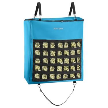 Imagem de HDYEGY 1 bolsa de feno para cavalo, bolsa de alimentação lenta, bolsa de feno de tecido Oxford 1200D resistente com design de redes de feno frontais e zíper, bolsa de alimentação grande com carga